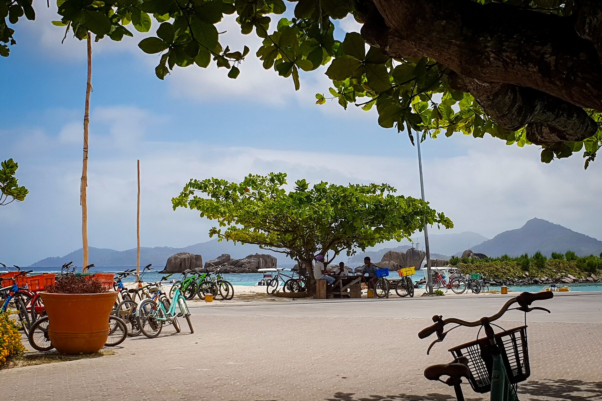 7 days in Seychelles: bicycles parked by the seafront on La Digue