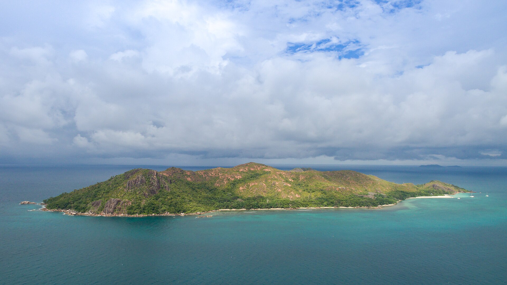 Aerial view of Curieuse Island off Praslin
