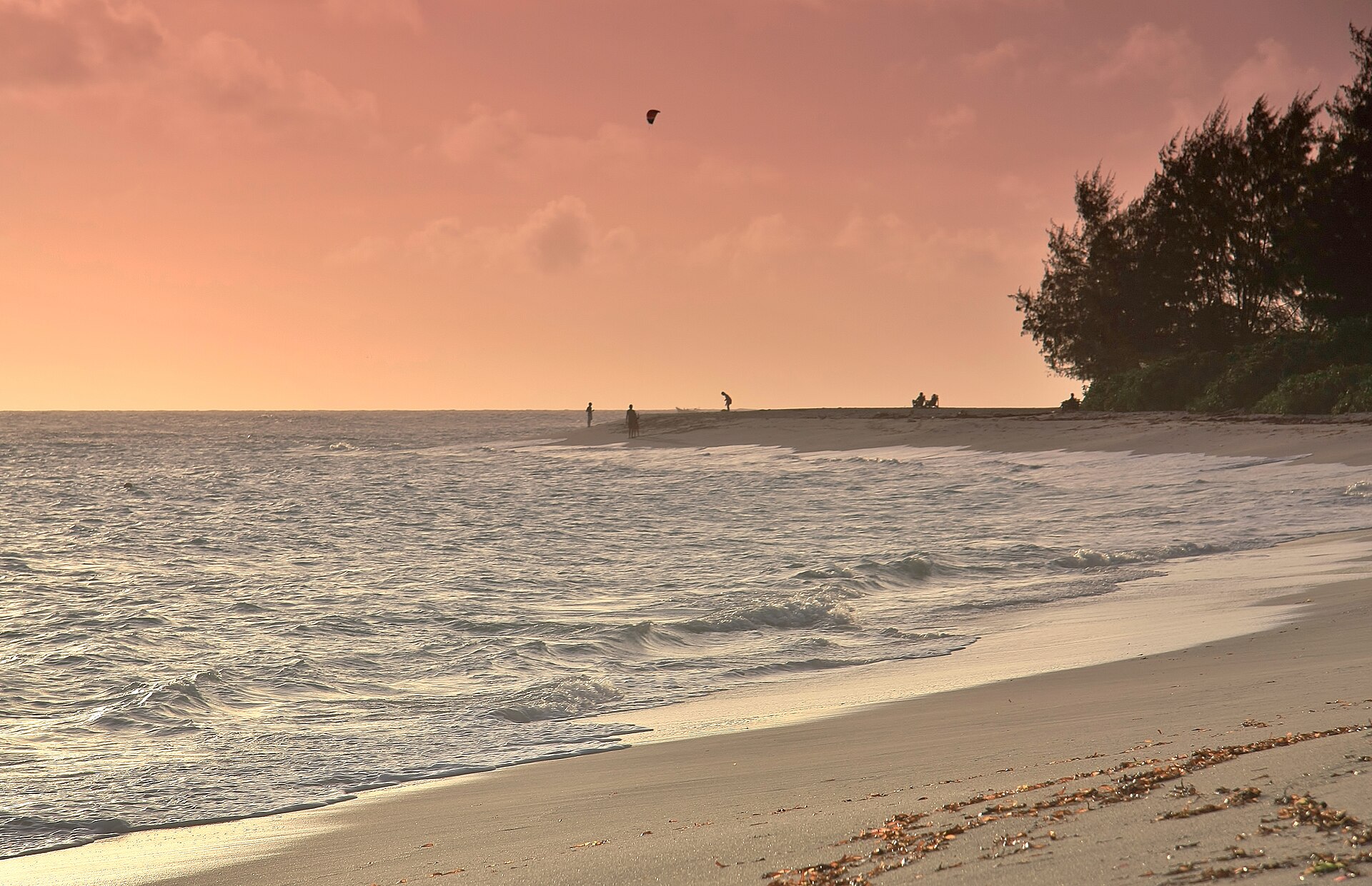 Sunset over the beach on Denis Island